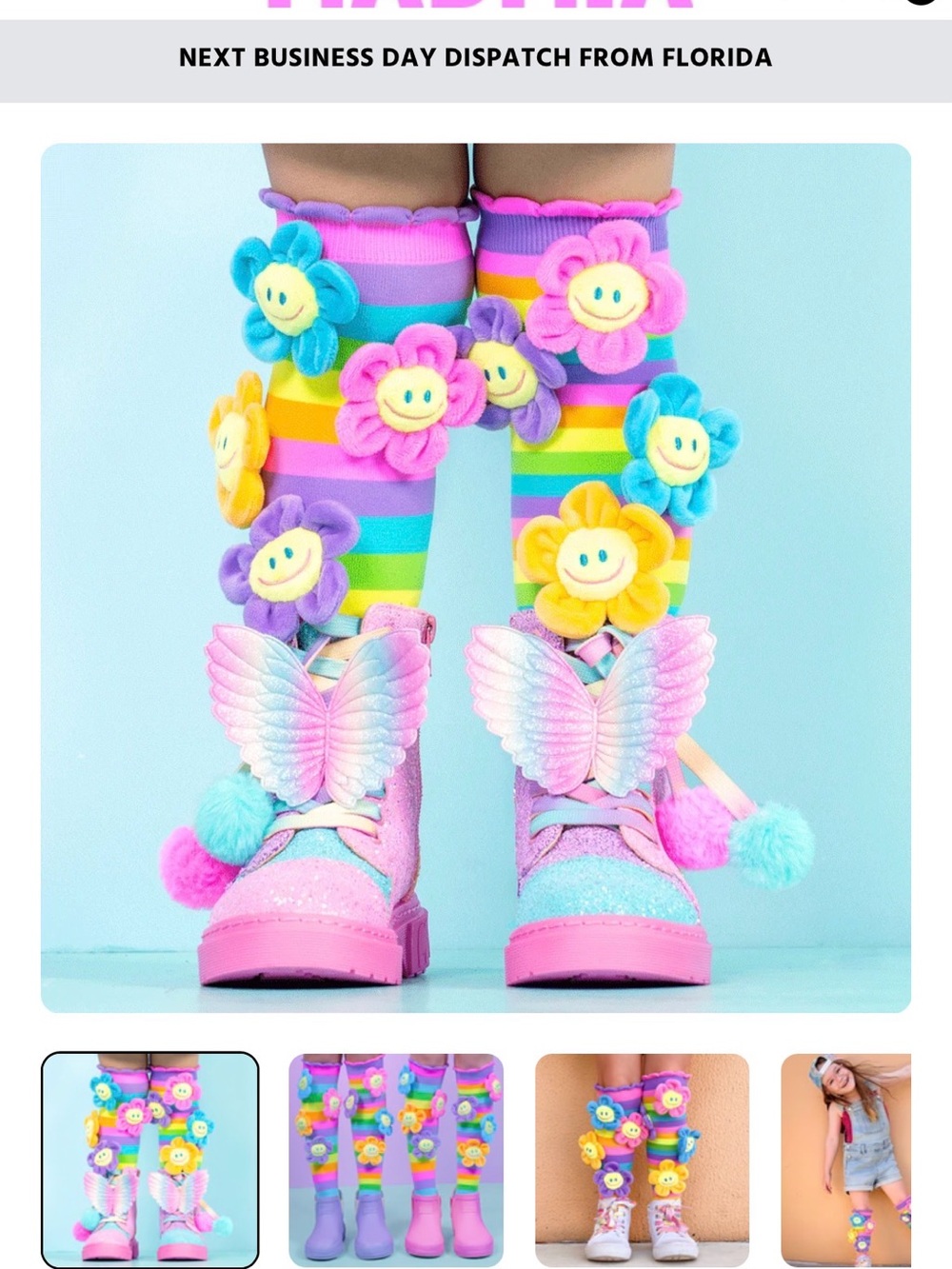 Kids Rainbow Flower Knee-High Socks — Multicolor